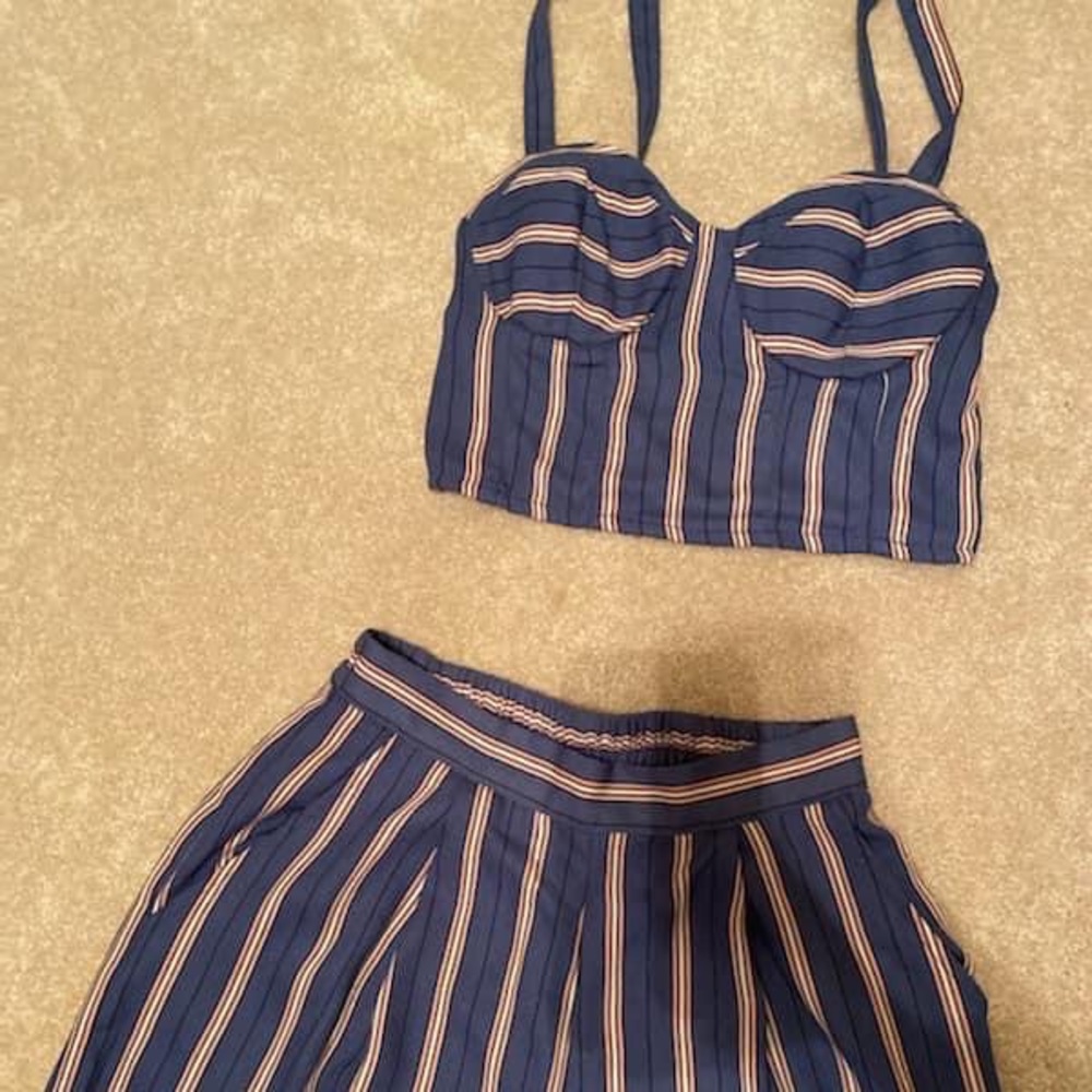 Blue and orange striped two piece set!